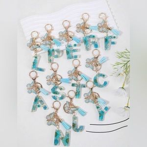 New Initial Butterfly KeychainWith Dried Flower foil Pendant bag charm